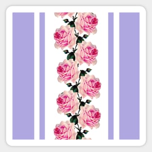 Pink vintage roses and lilac stripes Sticker